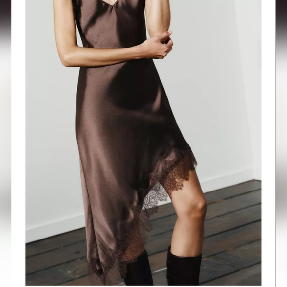 Zara Satin Effect Lace Dress - Picture 4 of 5